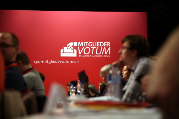 Werbung für SPD-Mitgliederentscheid auf SPD-Parteitag, über dts Nachrichtenagentur