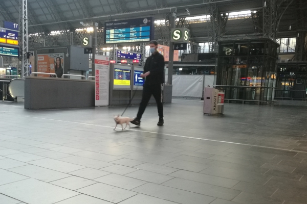 Mann mit Hund im Frankfurter Hauptbahnhof, über dts Nachrichtenagentur